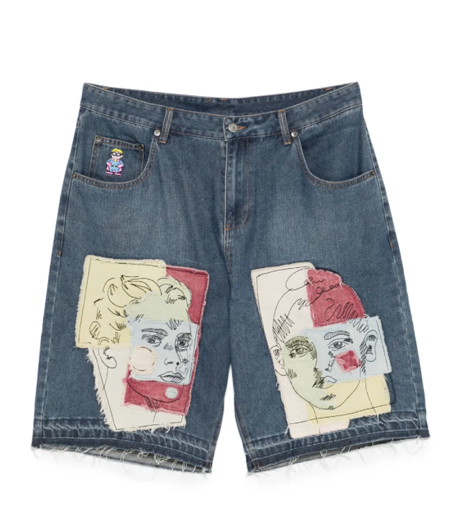 Boy & Girl Doodles Patchwork Baggy Shorts