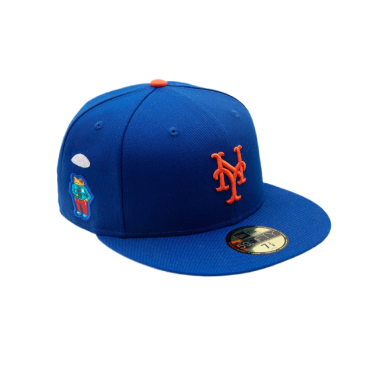 Blue FRSH x Bad Bunny Mets fitted cap by New Era, front three-quarter view