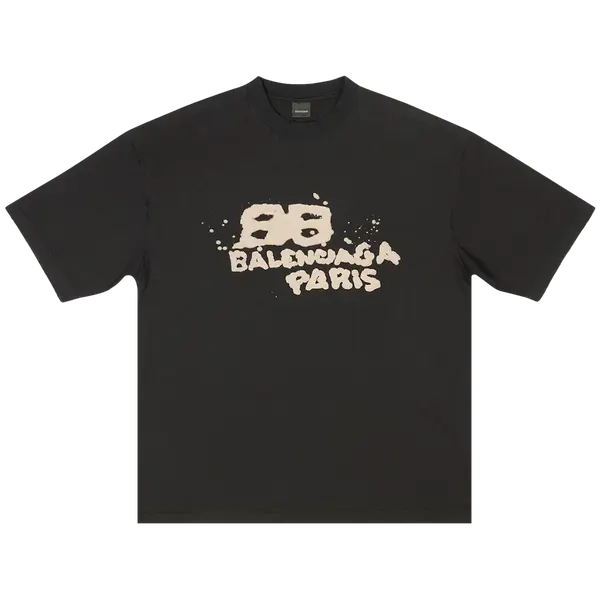 Balenciaga Hand Drawn BB Icon Vintage T-Shirt 'Black/Beige'