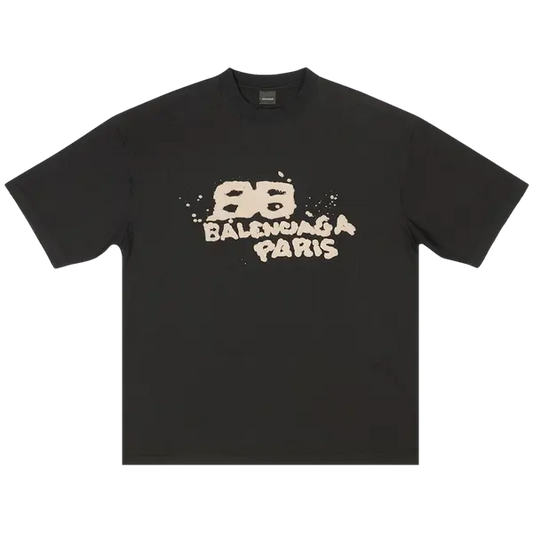Balenciaga Hand Drawn BB Icon Vintage T-Shirt 'Black/Beige'