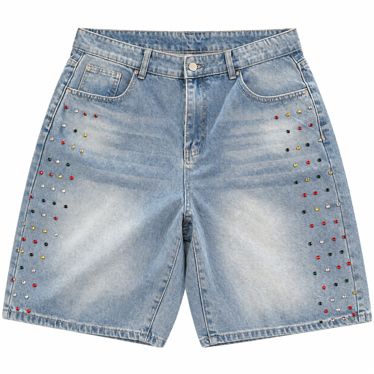 Color Embellished Blue Jorts