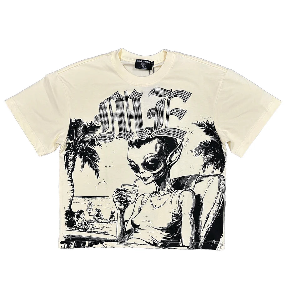 BEACH RHINESTONE TEE 'CREAM'