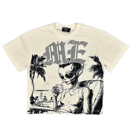 BEACH RHINESTONE TEE 'CREAM'