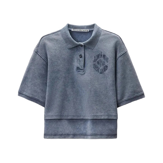 Alexander Wang Oversized High-Low Polo Top - Washed Navy