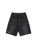 Double-Waistband Denim Shorts — Black