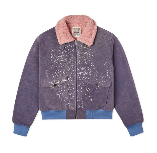 KidSuper Beaded Face Canvas Bomber – Dark Purple