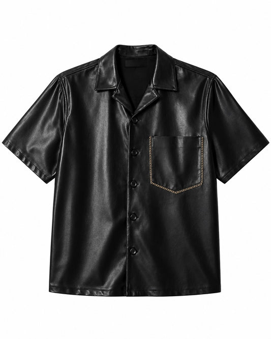 Nanushka- BODIL VEGAN LEATHER SHIRT BLACK