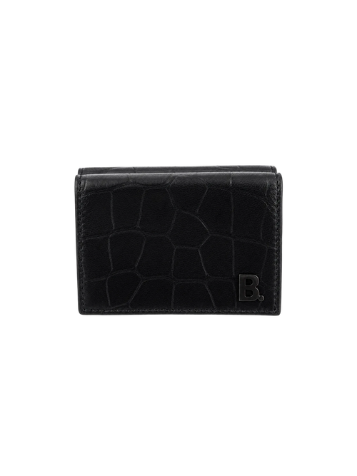 Black Balenciaga bifold wallet with crocodile-embossed texture and small B logo