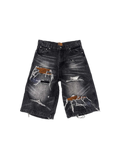 Distressed black Birth of Royal Child jorts with exposed brown lining — image 1