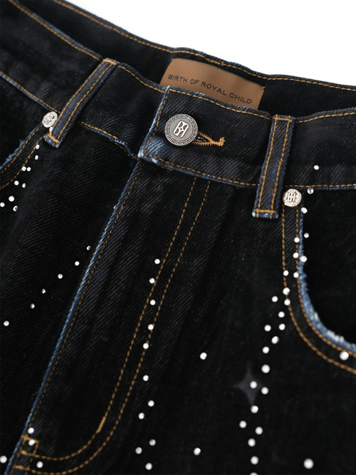 Black Birth of Royal Child Starlight Diamond Shorts with rhinestone details — image 2