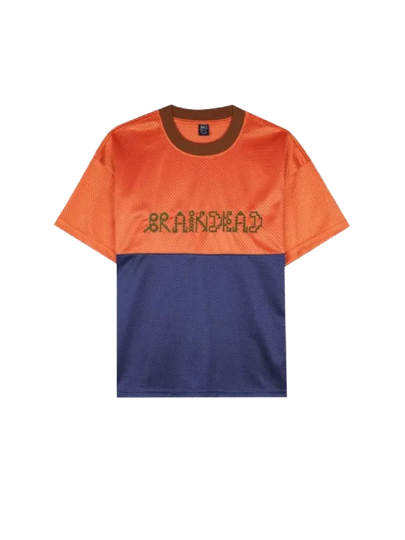 Brain Dead Maze Football Mesh Shirt — Orange/Navy