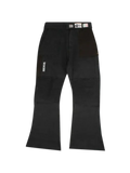 Black Off-White sweatpants with brown thigh patch pocket, white STOCKS leg logo, and logo belt