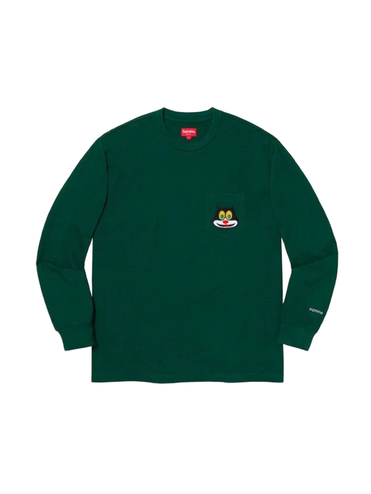Cat Pocket Tee Chest Kitten Long Sleeves Unisex Green