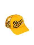Gold Supreme University mesh-back 5-panel hat with embroidered front logo and side mesh graphic