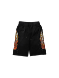 Who Decides War Flame Glass Lounge Short in Black with multicolor graphics