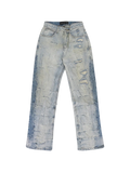 Who Decides War medium-blue jeans with distressed patchwork and ripped details