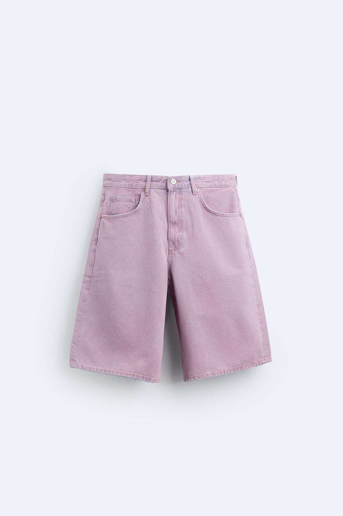 Zara Man Lilac Relaxed Fit Denim Shorts.