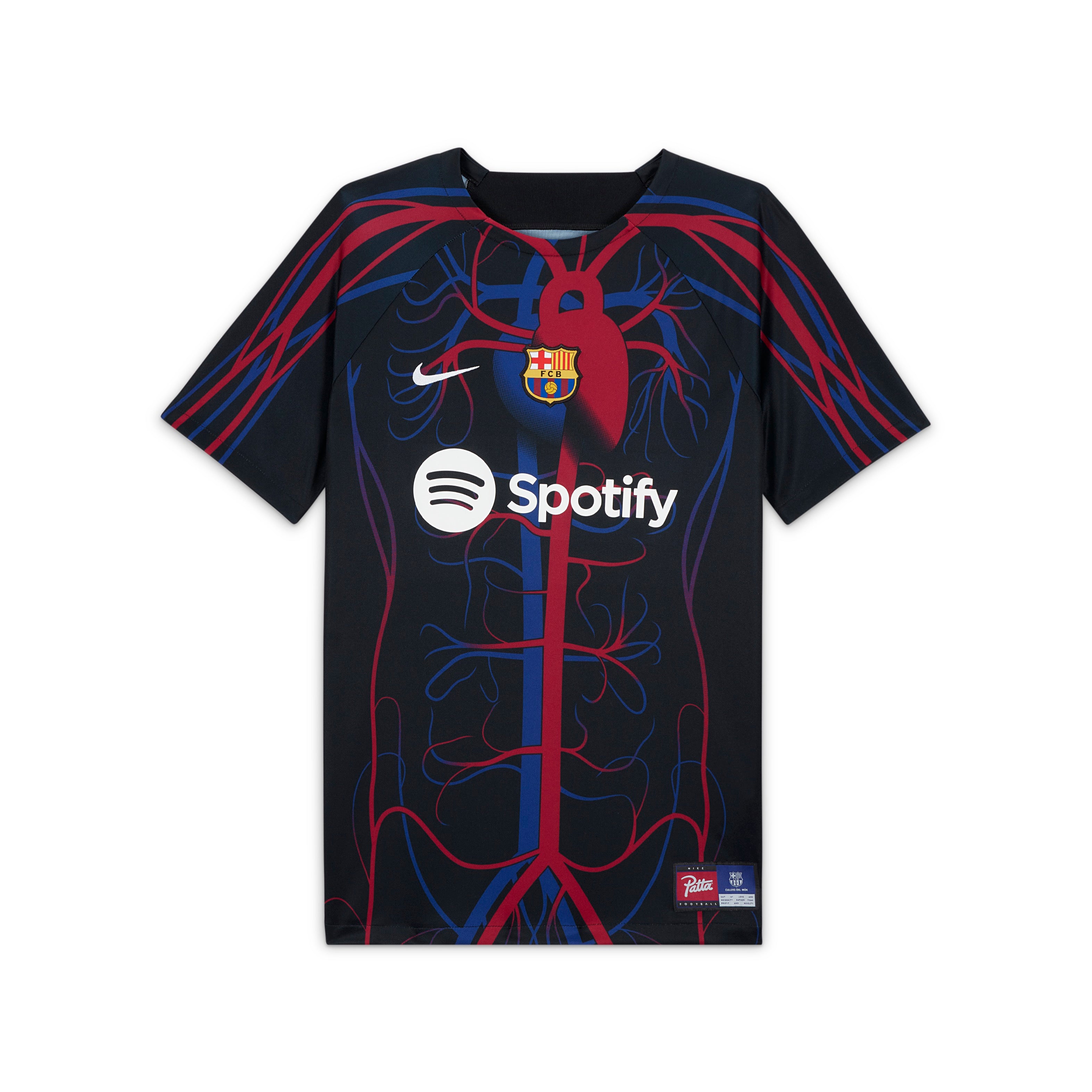 Nike FC Barcelona x Patta "Culers del Món" black pre-match jersey, front view