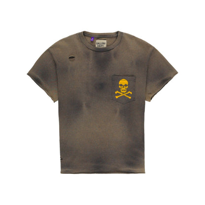 GALLERY DEPT. DISTRESSED SKULL PRINT T-SHIRT 'GREY'
