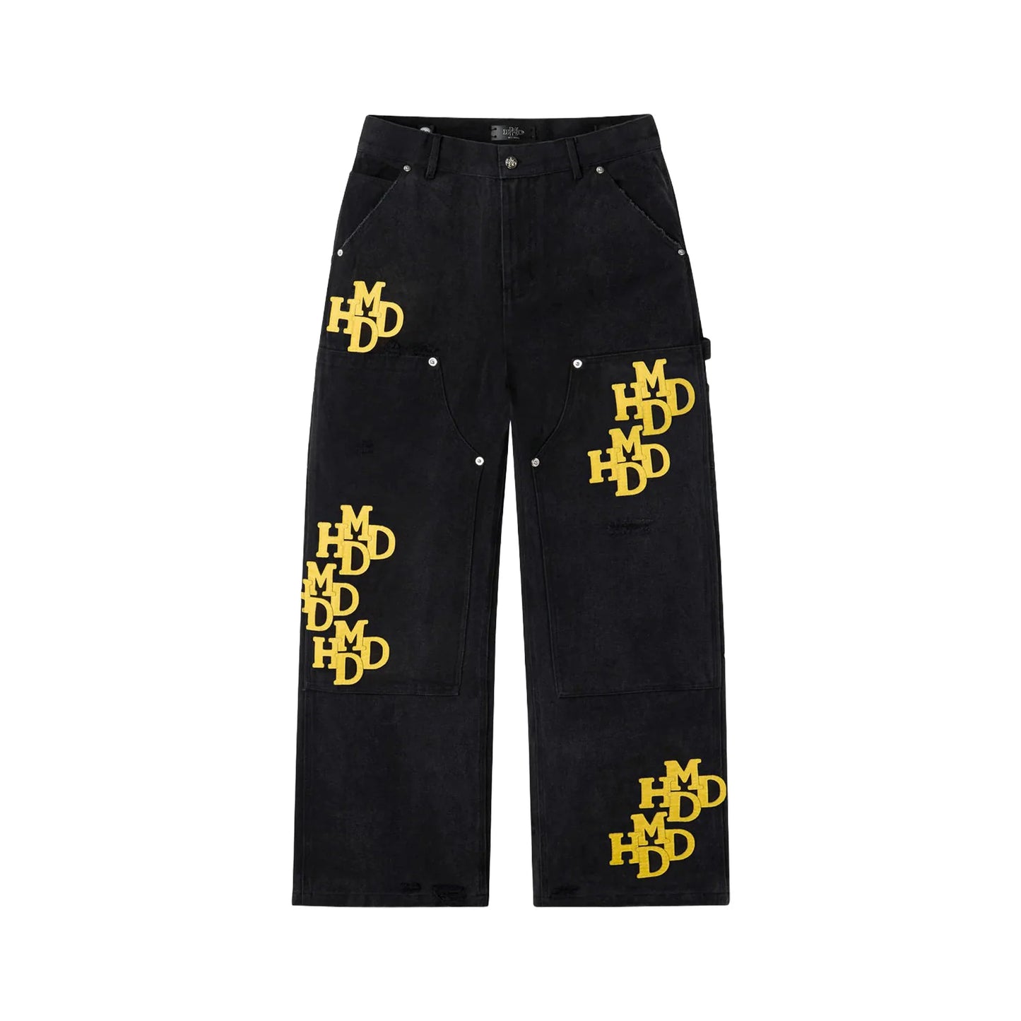 HMDD Black Yellow Patch Double Knee Pants