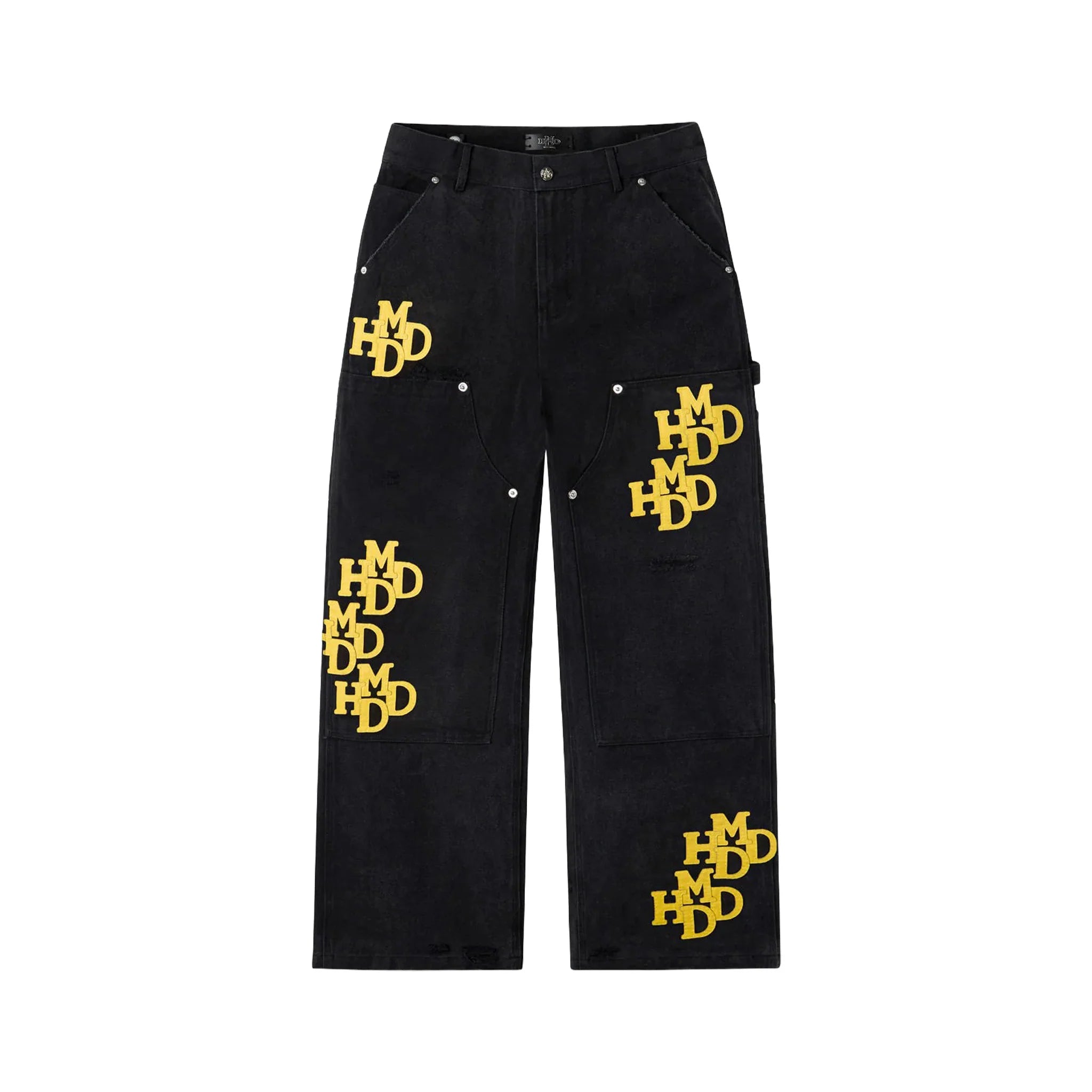 HMDD Black Yellow Patch Double Knee Pants