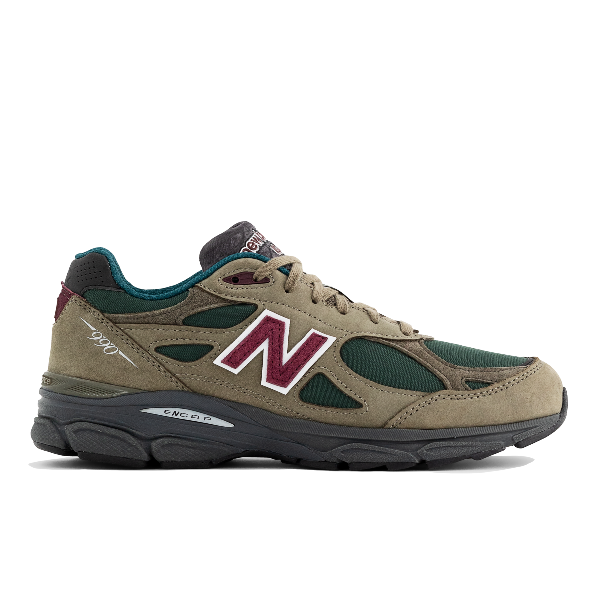 Teddy Santis x New Balance 990v3 Green Purple sneaker, lateral view